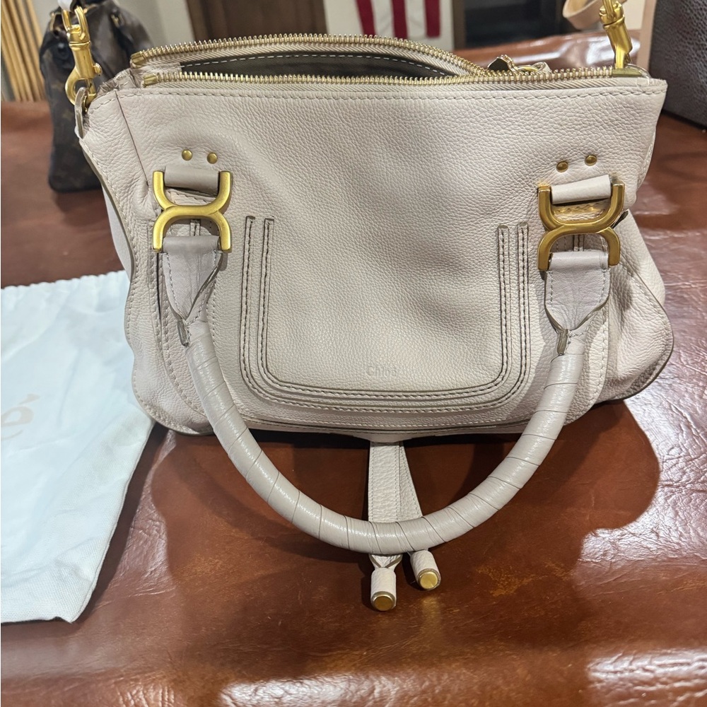 Chloe Medium Marcie Calfskin Leather Satchel in Abstract White